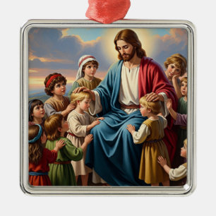 Jesus omgiven av barn julgransprydnad metall