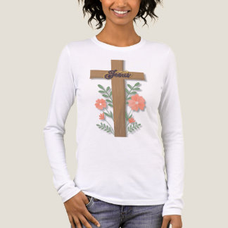 Jesus Ord Konst Kors Med Korallblommor T Shirt