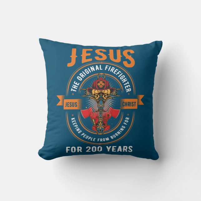 Jesus Original Firefighter Faith Cross Christian Kudde (Framsida)