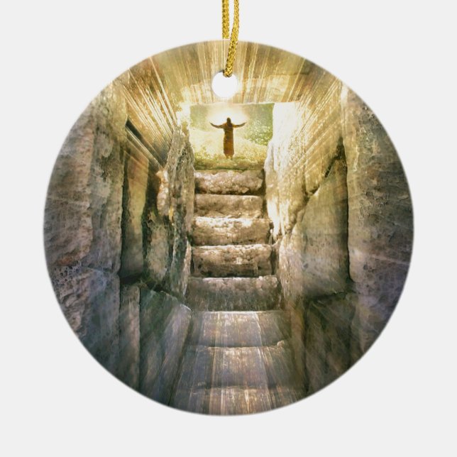 Jesus på den tomma gravpåskuppståndelsen julgransprydnad keramik (Framsidan)