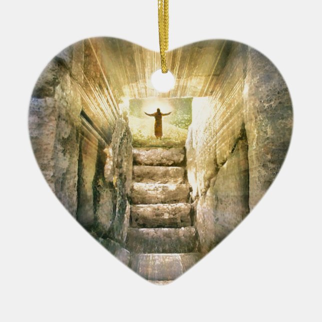 Jesus på den tomma gravpåskuppståndelsen julgransprydnad keramik (Framsidan)