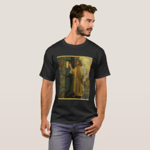 Jesus på din dörr med ett guld omkullkastar design t-shirt