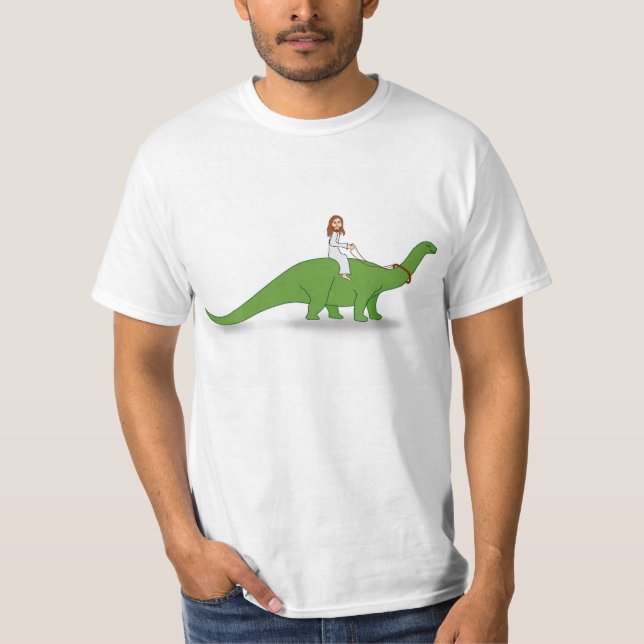 Jesus på en Brontosaurus Tröja (Framsida)