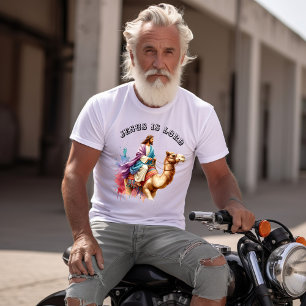 Jesus på en kamel i färgstarka öknar t shirt