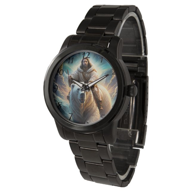 Jesus på en polar björn armbandsur (Vinklad)