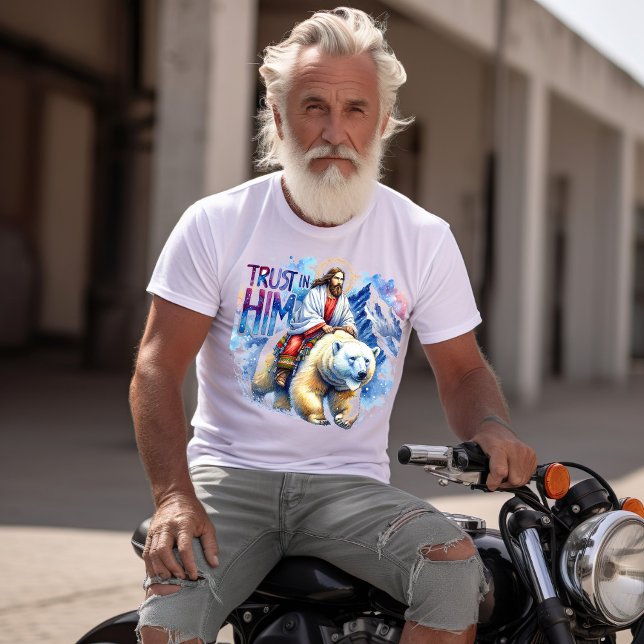 Jesus på en polar björn i bergen t shirt (Skapare uppladdad)