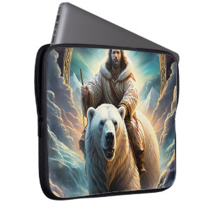 Jesus på en polar björn laptop fodral