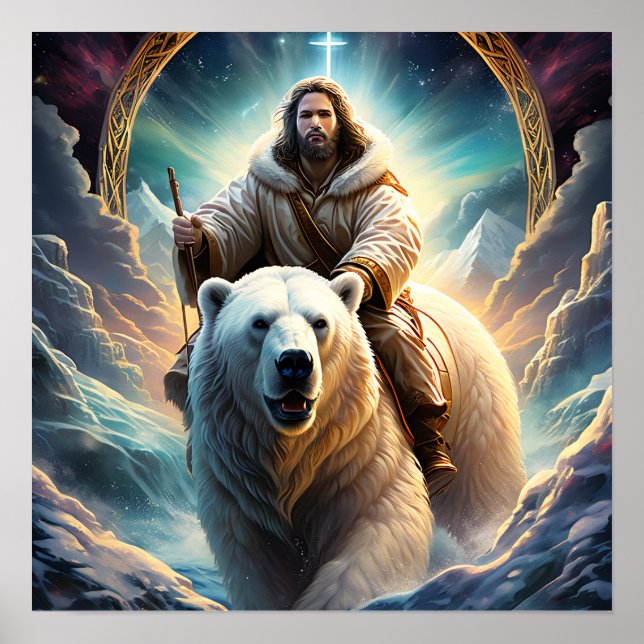 Jesus på en polar björn poster (Framsidan)