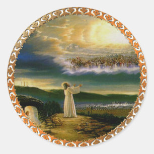 Jesus på himmel designen för grindvintage runt klistermärke