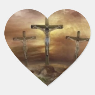 JESUS PÅ KOR HJÄRTFORMAT KLISTERMÄRKE