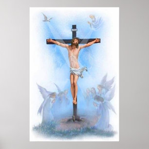 Jesus på kor med fåglar poster