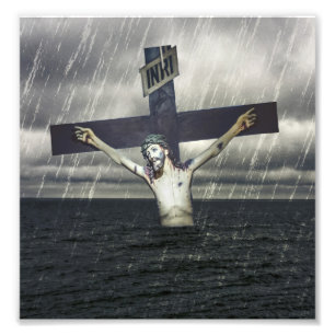Jesus på kor på havet fototryck