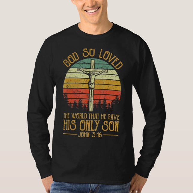 Jesus på Kor Scripture John 316 Christian T Shirt (Framsida)