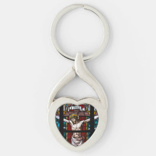 Jesus på Kor Twisted Heart Silverfärgad Nyckelring