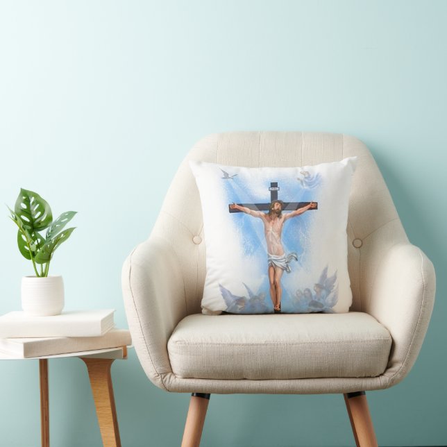 Jesus på kors med fåglar Kudd Kudde (Stol)