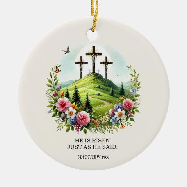 Jesus på korset Han är uppstånden påsk Julgransprydnad Keramik (Framsidan)