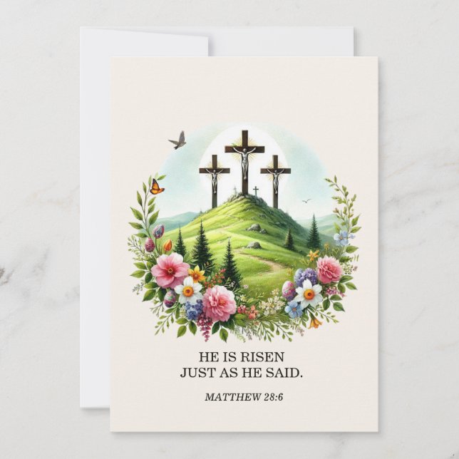 Jesus på korset Han är uppstånden påsk Julkort (Framsida)