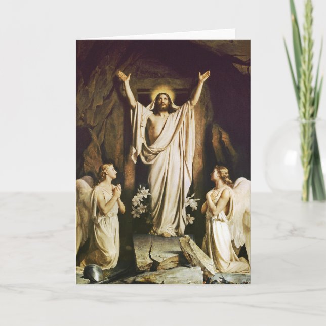 Jesus på öppningen av graven helgkort (Framsida)