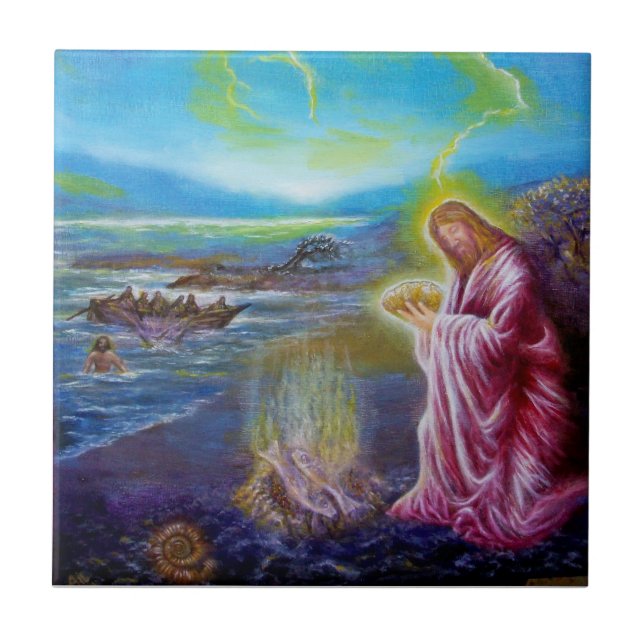 JESUS PÅ SEASHORE, St John 21 Kakelplatta (Framsidan)