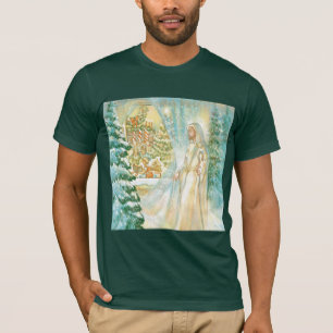 Jesus på tittar jul skyler igenom av snö t shirt