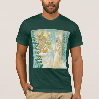 Jesus på tittar jul skyler igenom av snö t shirt