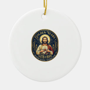 Jesus Pensionering Vintage T-Shirt Kristna Julgransprydnad Keramik