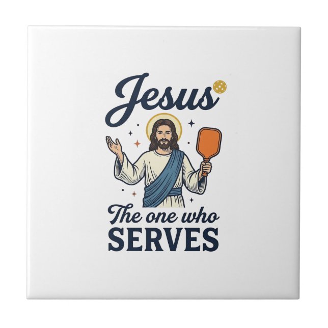 Jesus Pickleball Den Som Servar Shirt Kakelplatta (Framsidan)