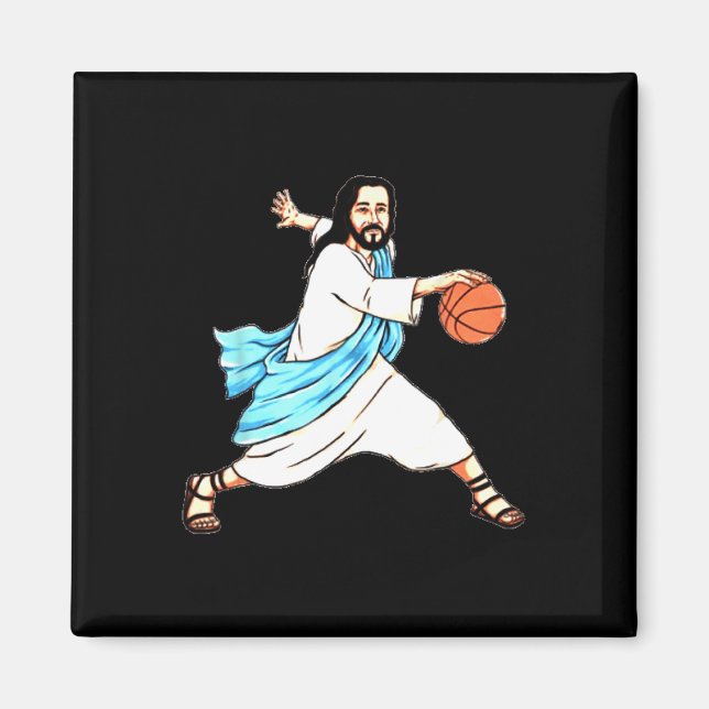 Jesus Play Basketball Roligt jul Magnet (Framsidan)