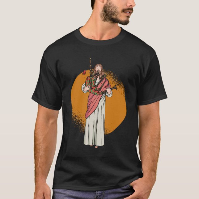 Jesus Playing Bagpipes - Bagpipe Scottish Music T Shirt (Framsida)