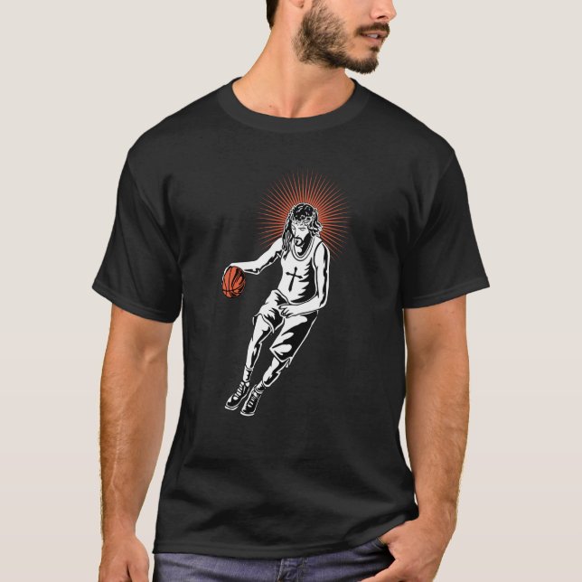 Jesus playing basketball t shirt (Framsida)