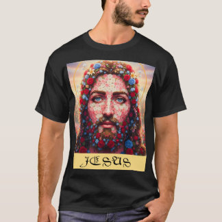 Jesus Portrait Floral Mosaic  T Shirt
