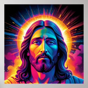 Jesus porträtt i Neon Bold stil Poster