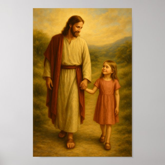 Jesus Poster med Girl LDS Wall Art (Framsidan)
