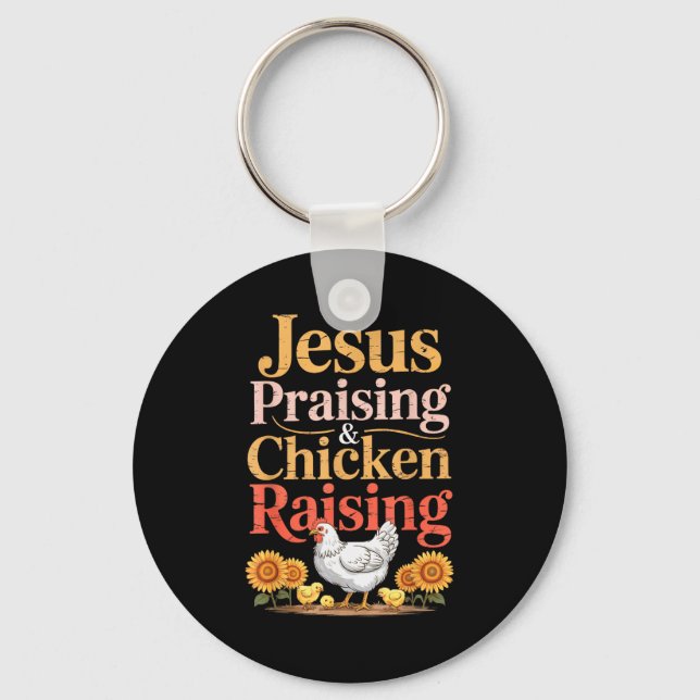 Jesus Praising &amp; Chicken Raising Funny Faith F Nyckelring (Framsida)