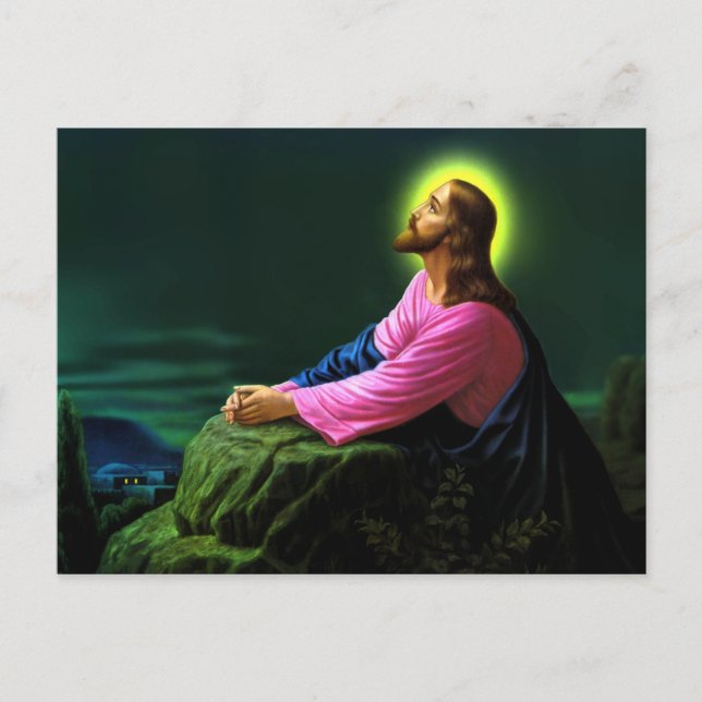 Jesus Praying Catholique Poster Greetingscard Vykort (Framsida)