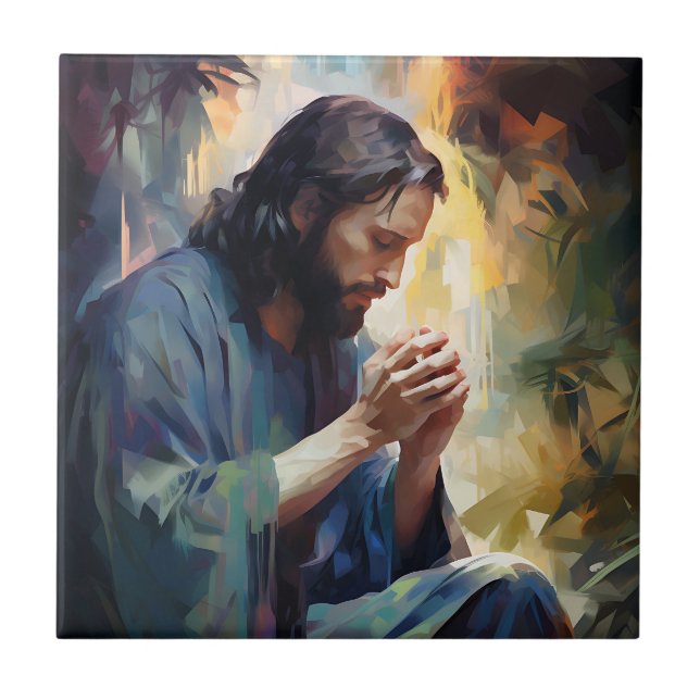 Jesus Praying Ceramic Tile Kakelplatta (Framsidan)