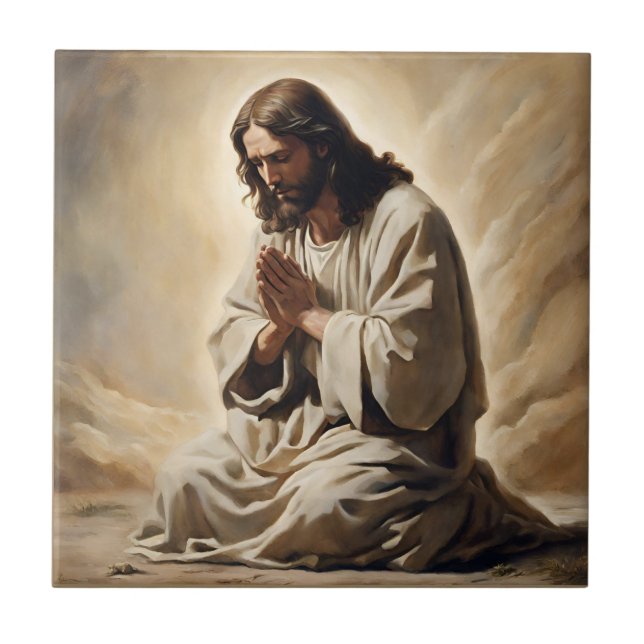 Jesus Praying Ceramic Tile Kakelplatta (Framsidan)
