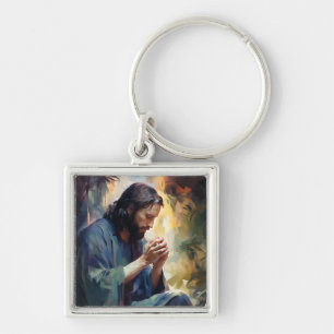 Jesus Praying Keychain Fyrkantig Silverfärgad Nyckelring