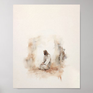 Jesus Praying - Modern Watercolor Christian Poster
