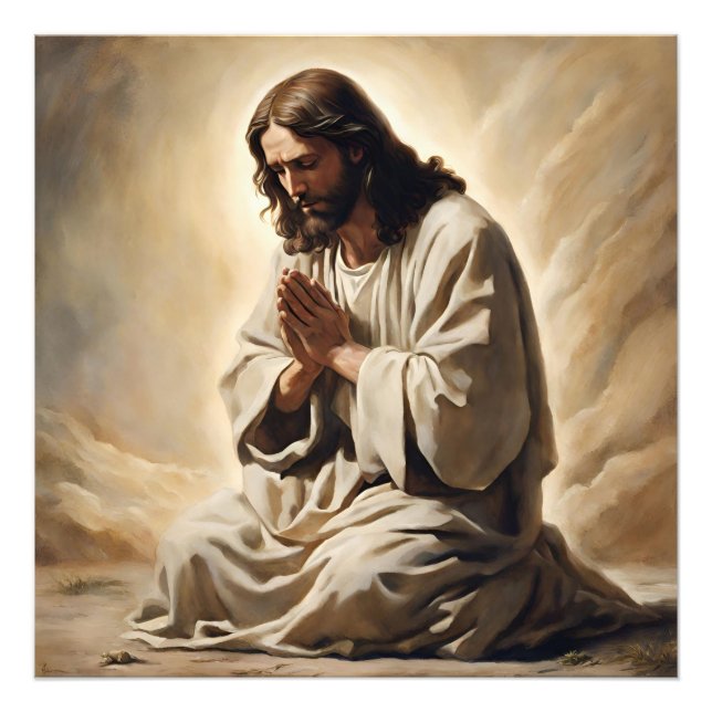 Jesus Praying Photo Fototryck (Framsidan)