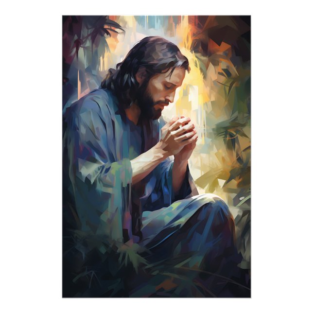 Jesus Praying Photo Fototryck (Framsidan)