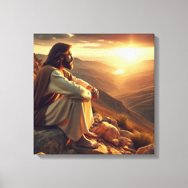 Jesus Prays på berg 2 Canvastryck (Framsida)