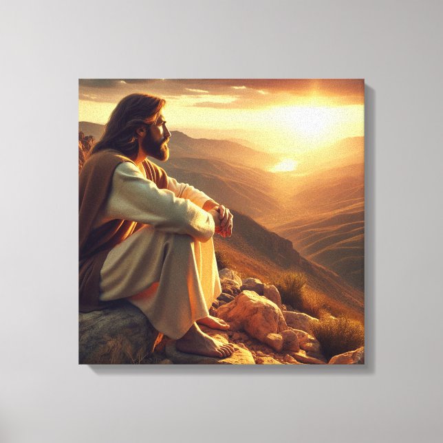 Jesus Prays på berg 2 Canvastryck (Framsida)