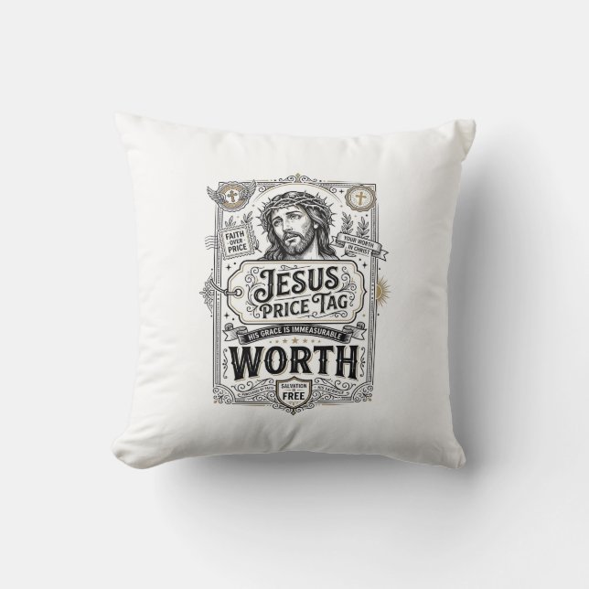 Jesus Prislapp Värd Jesus Prislapp Värd Kristus Kudde (Framsida)