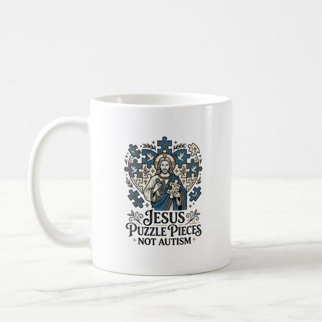 Jesus Pusselbitar Inte Autism Jesus Pusselbitar Kaffemugg (Vänster)