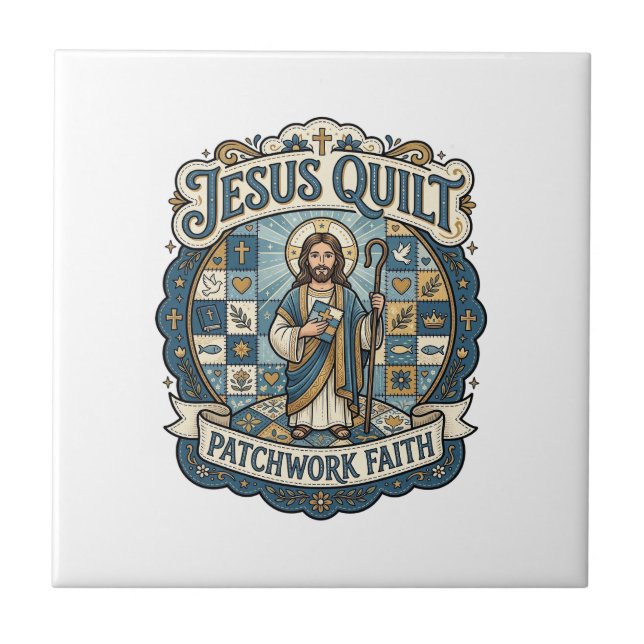 Jesus Quilt Patchwork Tro Jesus Quilt Patchwork  Kakelplatta (Framsidan)