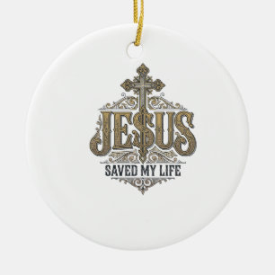 Jesus Räddade Mitt Liv Vintage Gravyr Kristet T-Sh Julgransprydnad Keramik