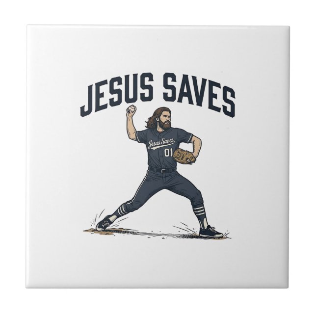 Jesus Räddar Baseball Pitcher Vintage Gravyr Kitte Kakelplatta (Framsidan)