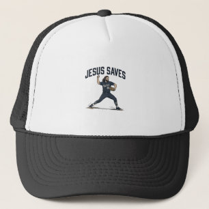 Jesus Räddar Baseball Pitcher Vintage Gravyr Kitte Keps