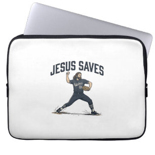 Jesus Räddar Baseball Pitcher Vintage Gravyr Kitte Laptop Fodral